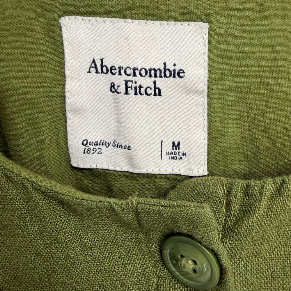 Abercrombie & Fitch Linen Blend Button Front Midi Dress Size M Olive Green Chic - Picture 3 of 9